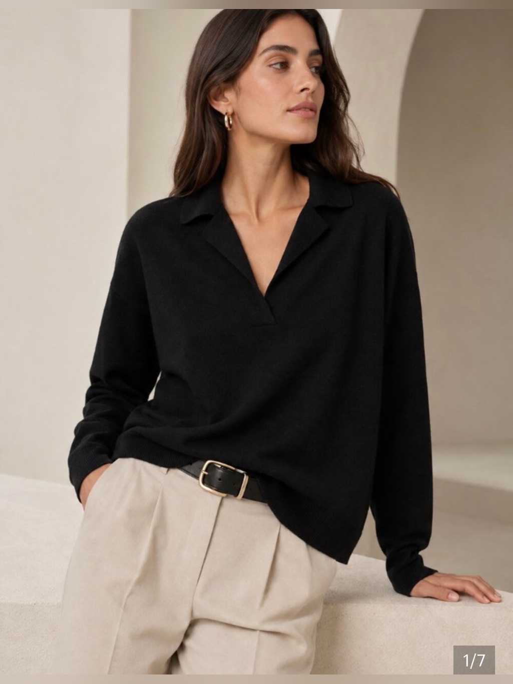 Banana Republic Cashmere Johnny Collar Sweater - Black